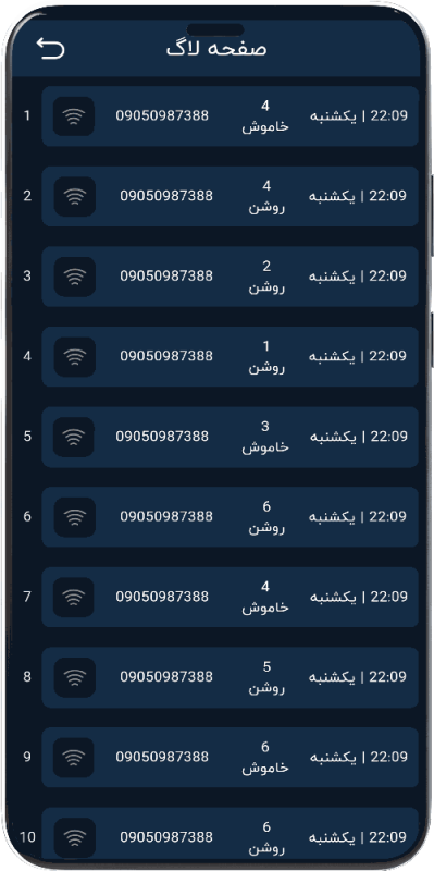 تصویر صفحه گزارش گیری اپلیکیشن هوشمند هانتک حالت شب