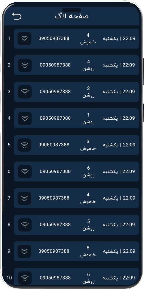 تصویر صفحه گزارش گیری اپلیکیشن هوشمند هانتک حالت شب